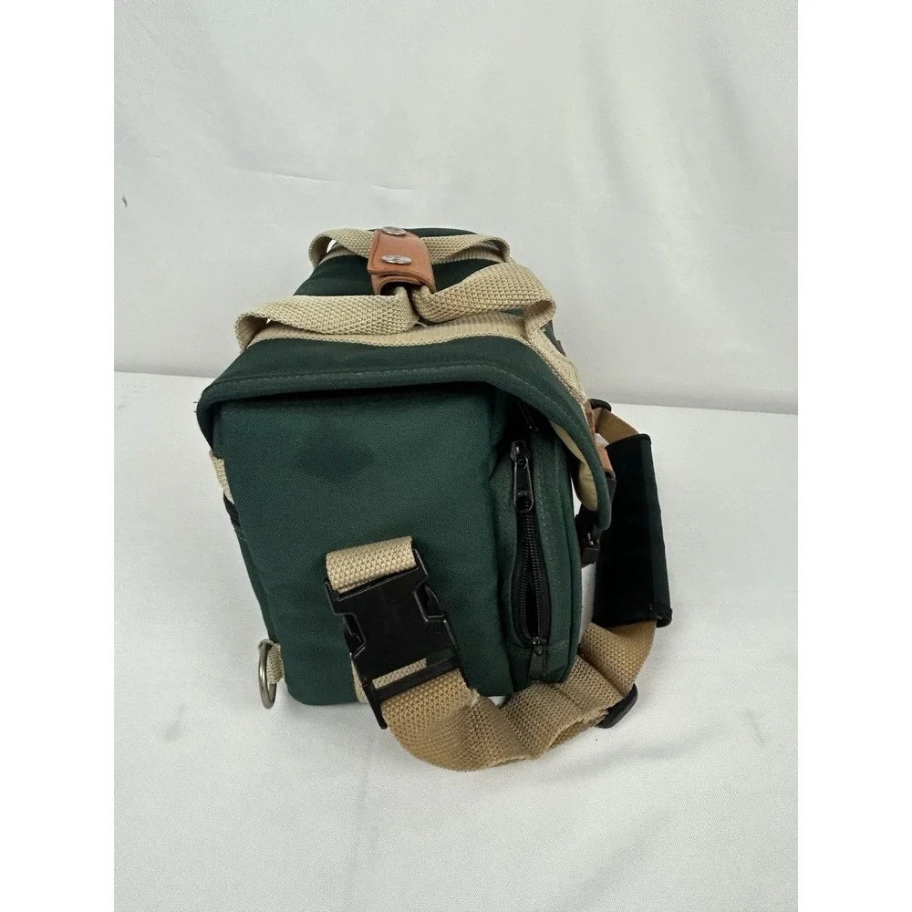 Vintage Canon Camera Bag Green Canvas Leather Trim Strap 12 x 9 x 7 Padded Case